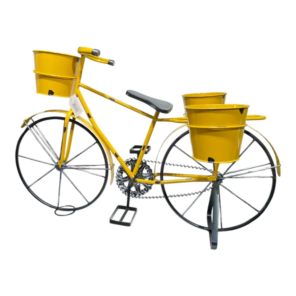 BICICLETA DECOR METALICA PORTA MACETAS AMARILLA 82X41X55CM