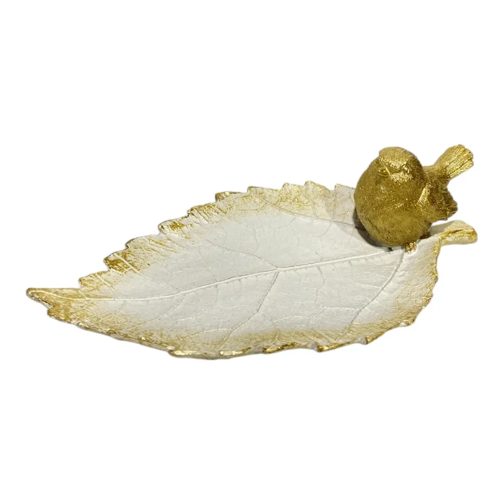HOJA DECOR CON PAJARO POLIRESINA 21X12X6CM