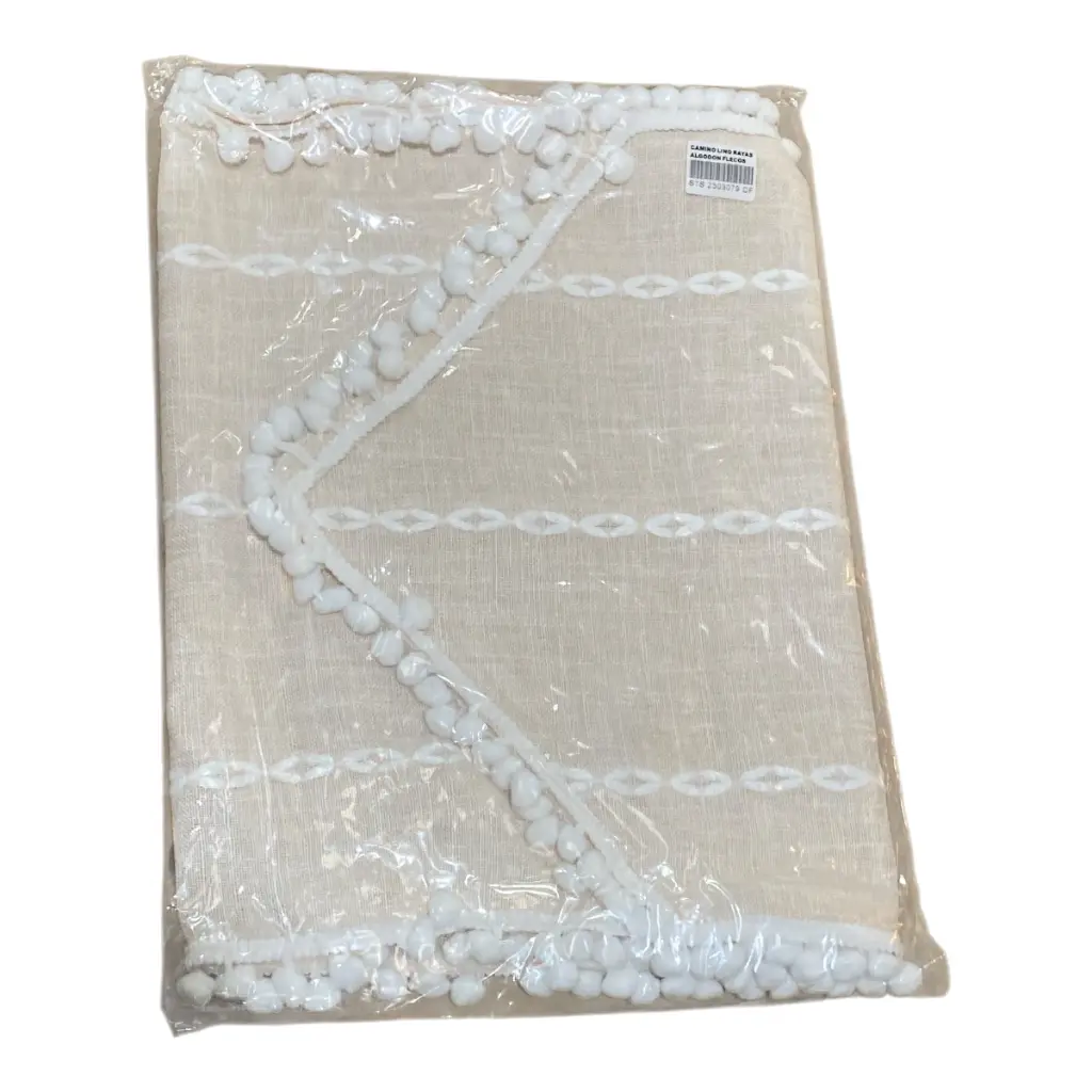 CAMINO DE MESA BORDADO BORLAS 40X180CM LINO-ALGODON