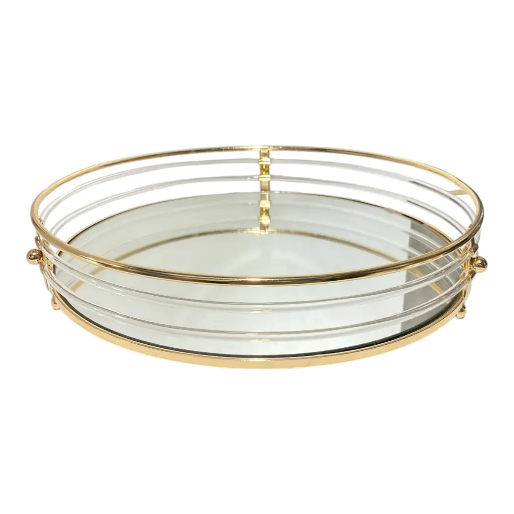 BANDEJA DORADA METALICA/ACRILICO BASE DE ESPEJO 36X6.5CM