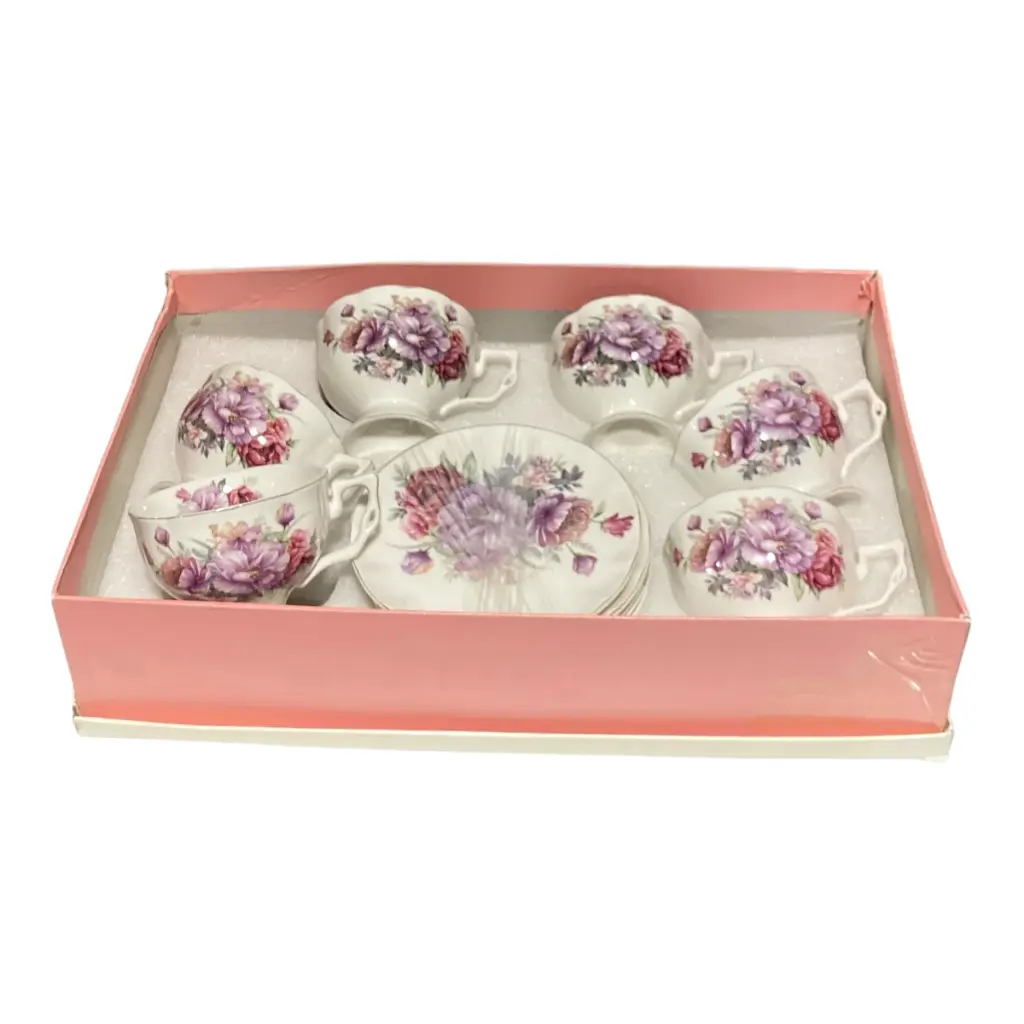 JUEGO DE TAZAS Y PLATOS ROSAS 12PCS PORCELANA