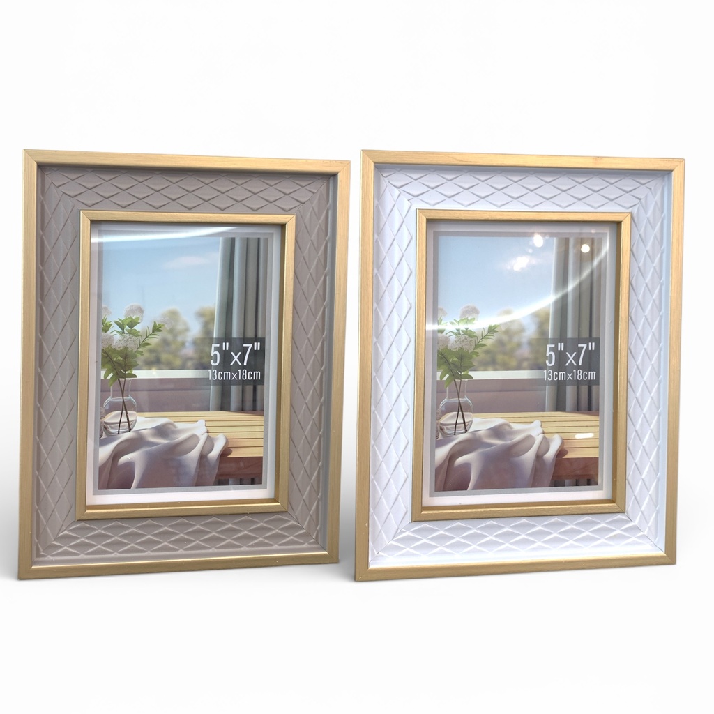 PORTARETRATO MADERA ROMBOS BORDE DORADO 13X18CM 5X7" DIM:19X24CM YY9364-2