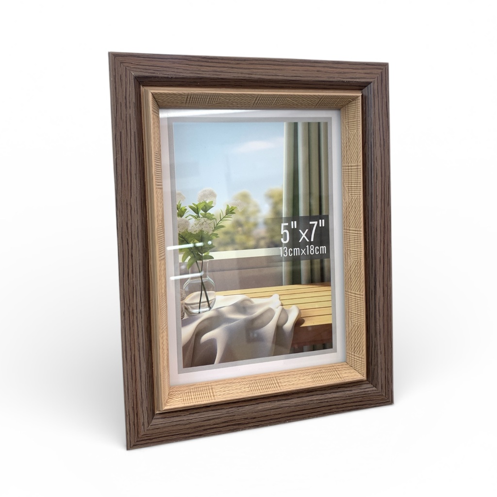 PORTARETRATO MADERA DOBLE BORDE CAFÉ BEIGE 13X18CM 5X7" DIM:17X22CM YY9365-2