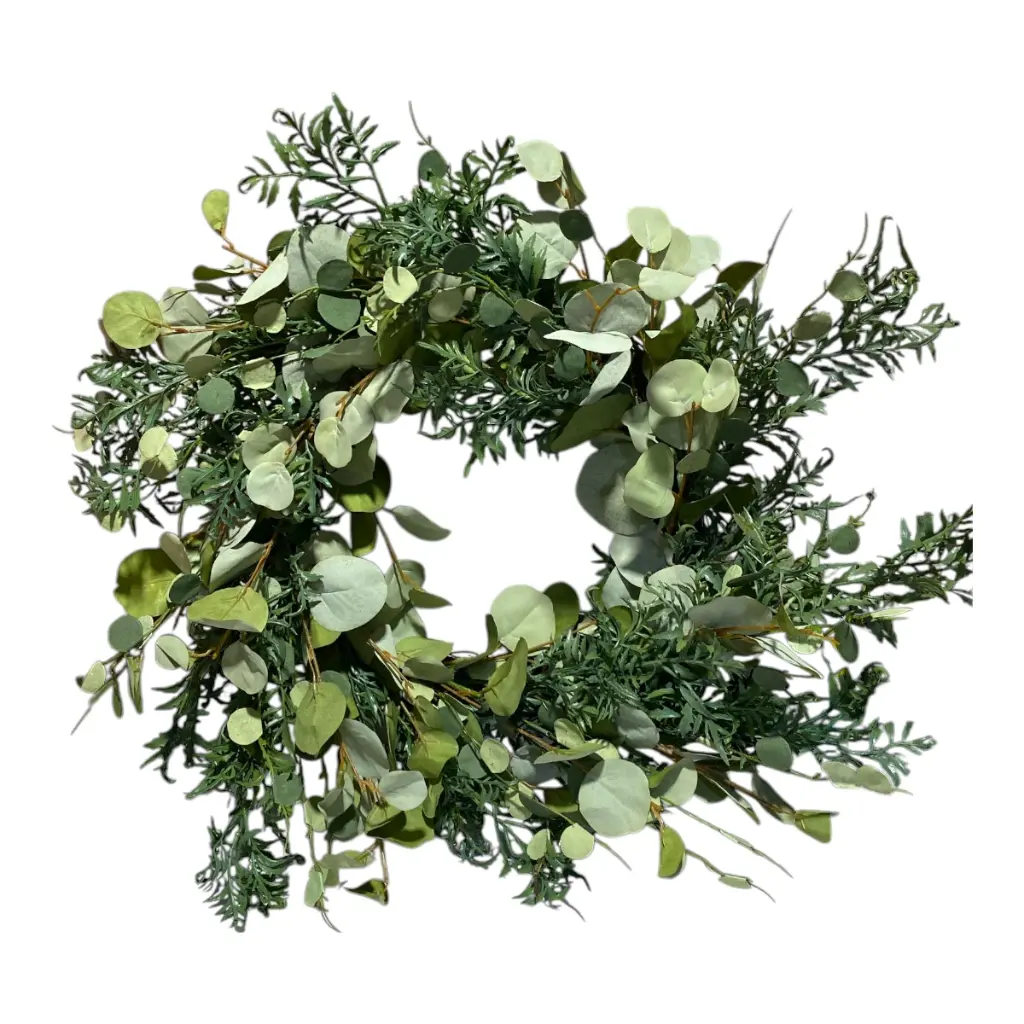 CORONA ARTF. DE EUCALIPTO CON BASE DE BEJUCO 60CM