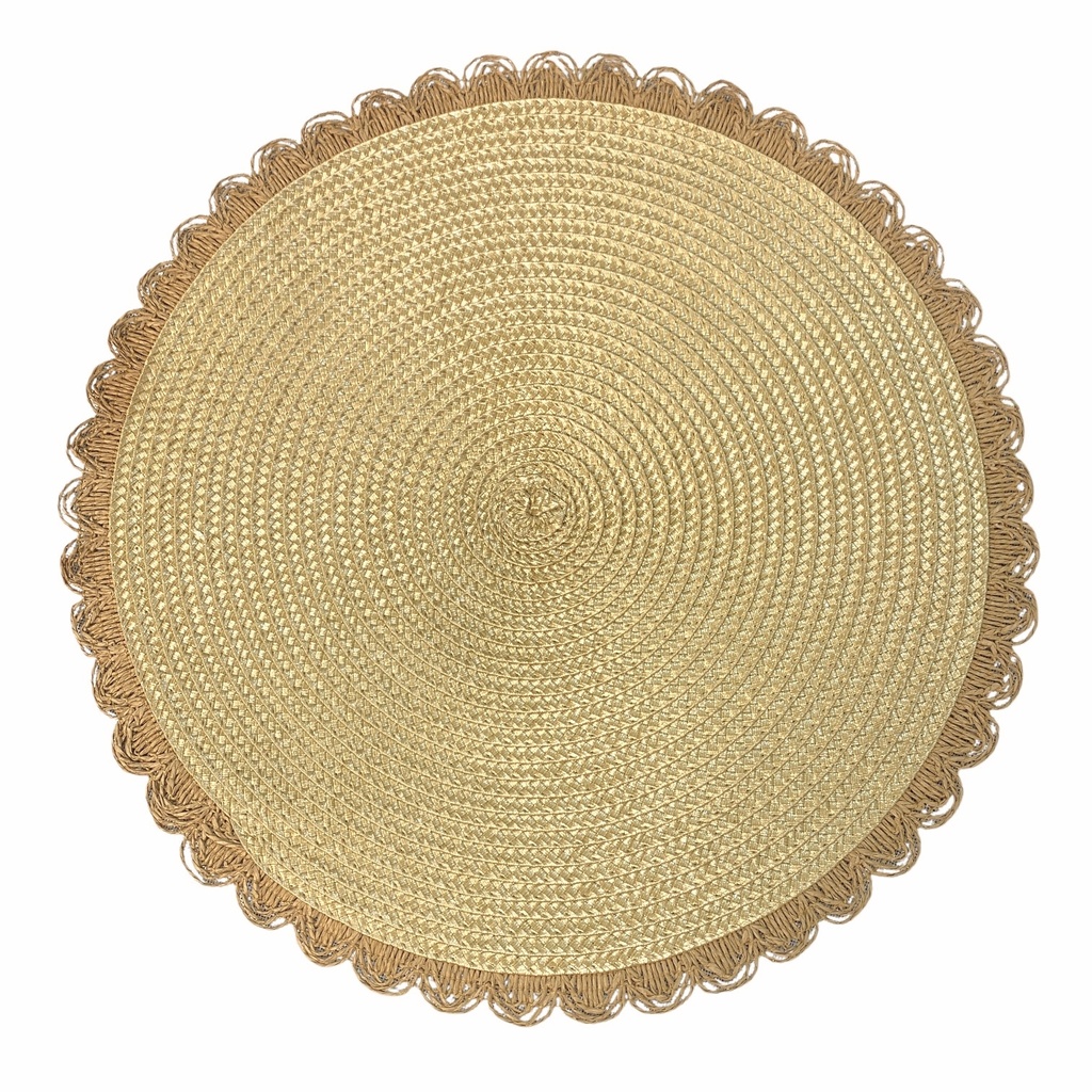 INDIVIDUAL REDONDO CAQUI TEJIDO YUTE RUSTICO 38CM C/U