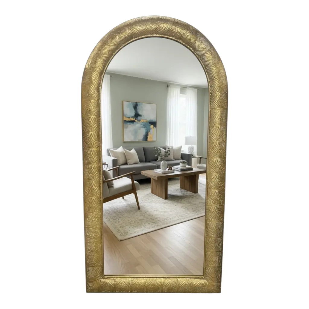 ESPEJO METALICO DORADO DE PARED O PISO CON ATRIL 81X157CM