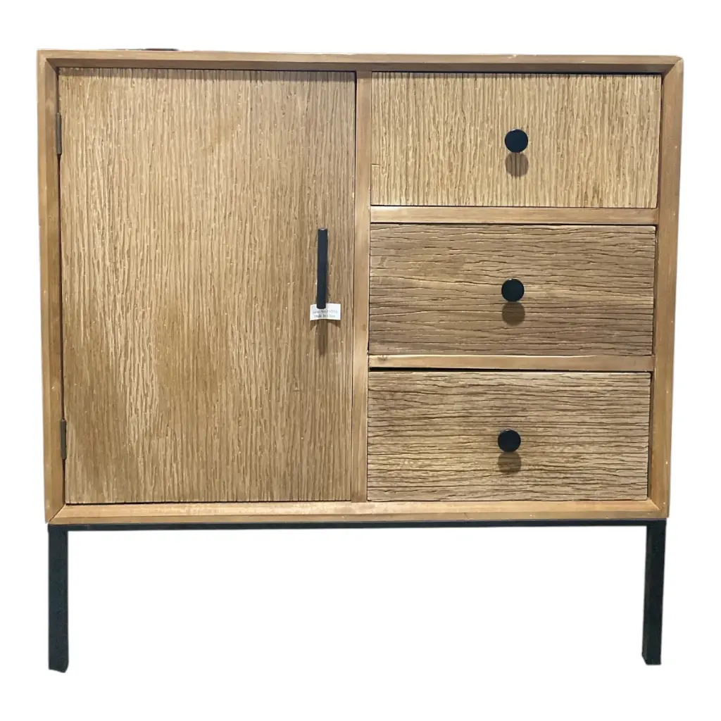 MUEBLE DE MADERA ESTANTE CONSOLA, PATAS Y BASE METALICAS 80X40X81CM