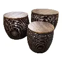 MESAS CAFE REDONDA TEJIDO NATURAL SETX3, PT151-031. 30X30CM, 35X35CM, 45X38CM