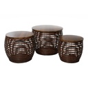 SET DE 3 MESAS CAFE REDONDAS TEJIDO NATURAL, 30X30CM, 35X35CM, 45X38CM - PT151-031.