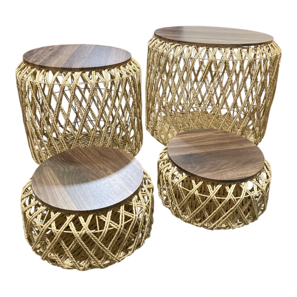 SET DE 4 MESAS TEJIDO NATURAL 55X47CM, 44X41CM, 34X20CM, 34X20CM REF: PT151-005.