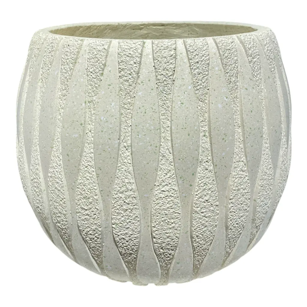 MACETA CERAMICA/FIBRA BEIGE CON TEXTURA 37X34CM
