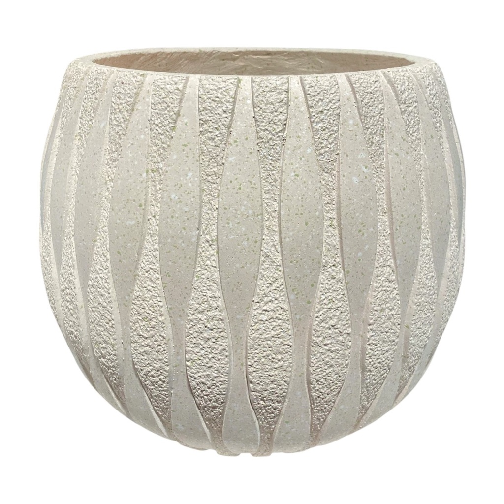 MACETA CERAMICA/FIBRA BEIGE CON TEXTURA 37X34CM