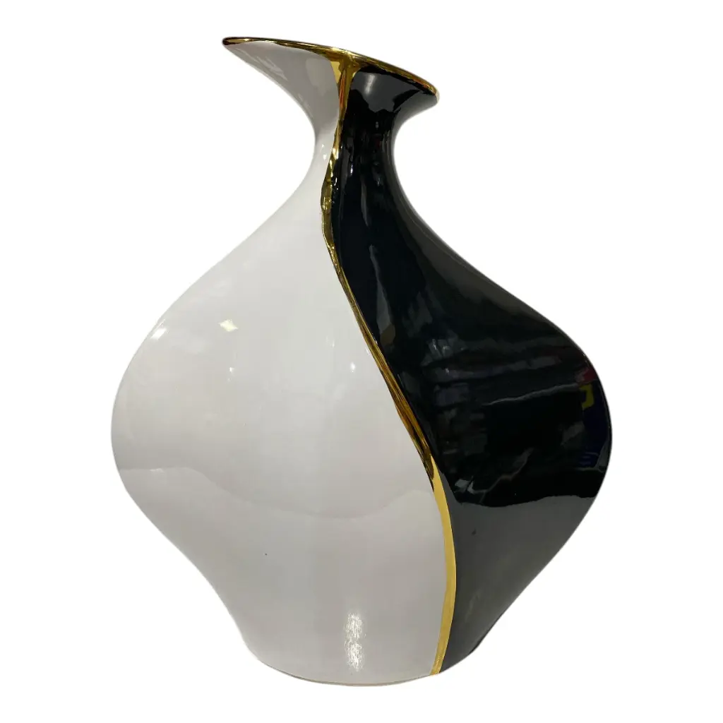 FLORERO PORCELANA NEGRO/BLANCO 30X8.5X38CM