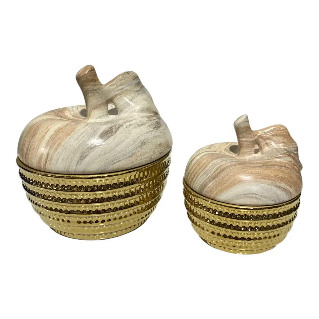 URNA EN FORMA MANZANA DE PORCELANA SET X2 PZS. Ø15X16CM, Ø10X12CM 