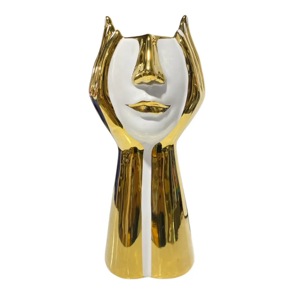 FLORERO PORCELANA DORADO/BLANCO ROSTRO Ø14X31CM