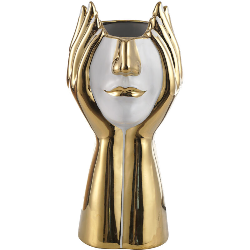 FLORERO PORCELANA DORADO/BLANCO ROSTRO 18X39CM 