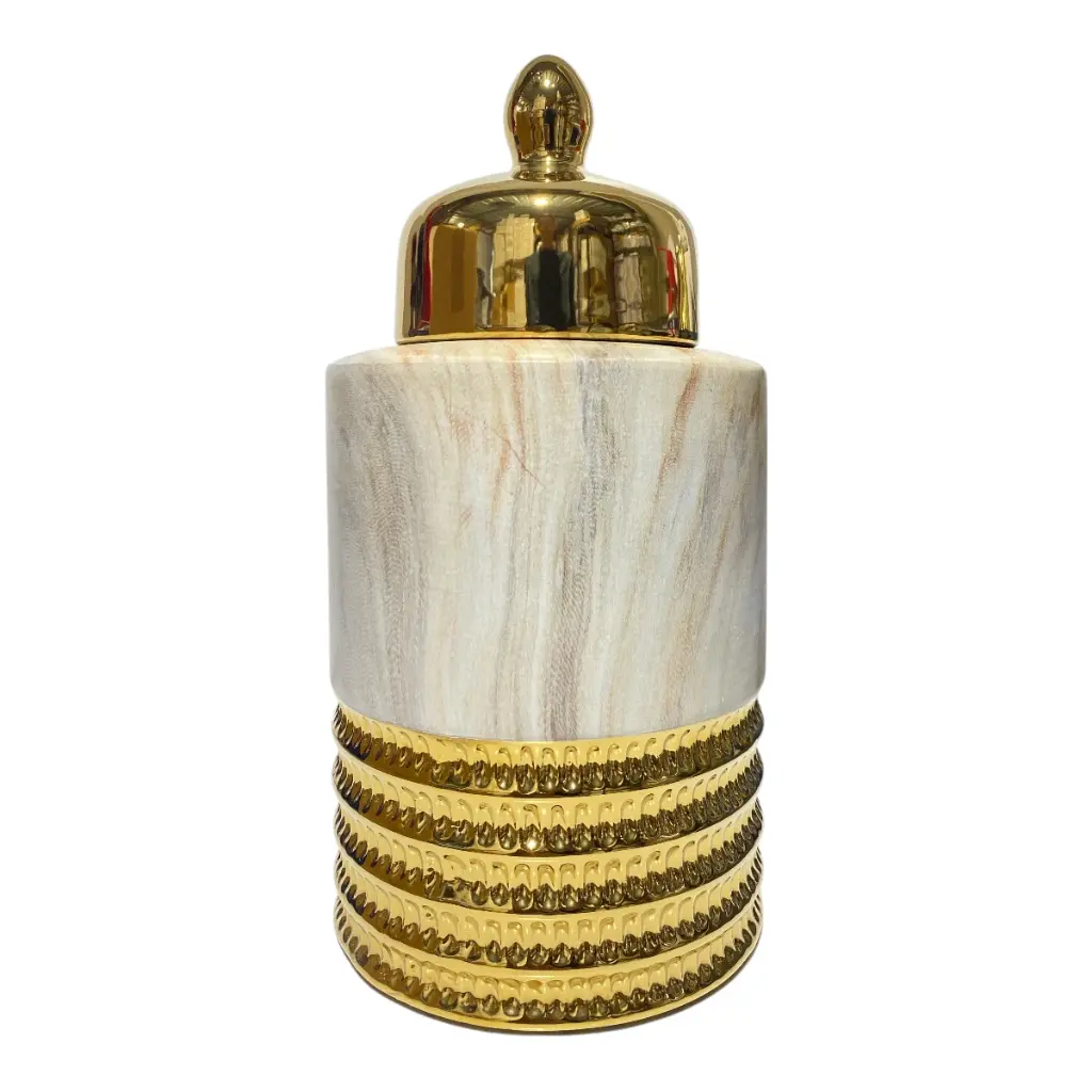 TIBOR DE PORCELANA MARMOLEADO/DORADO Ø14 X 29CM 