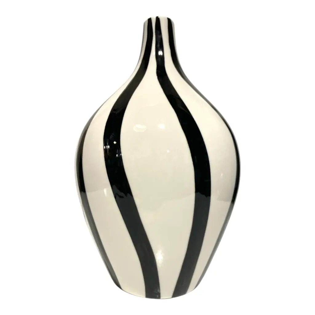 FLORERO DE PORCELANA BLANCO/NEGRO Ø17CM X 27CM ALTO
