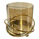CANDELABRO DE VIDRIO AMBAR CON BASE DE HIERRO DORADA 9.5X9.5CM 