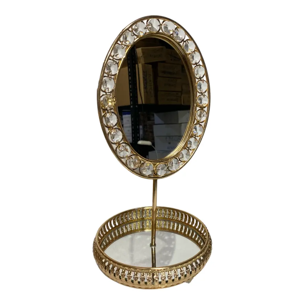 ESPEJO METALICO DORADO Ø16X32CM
