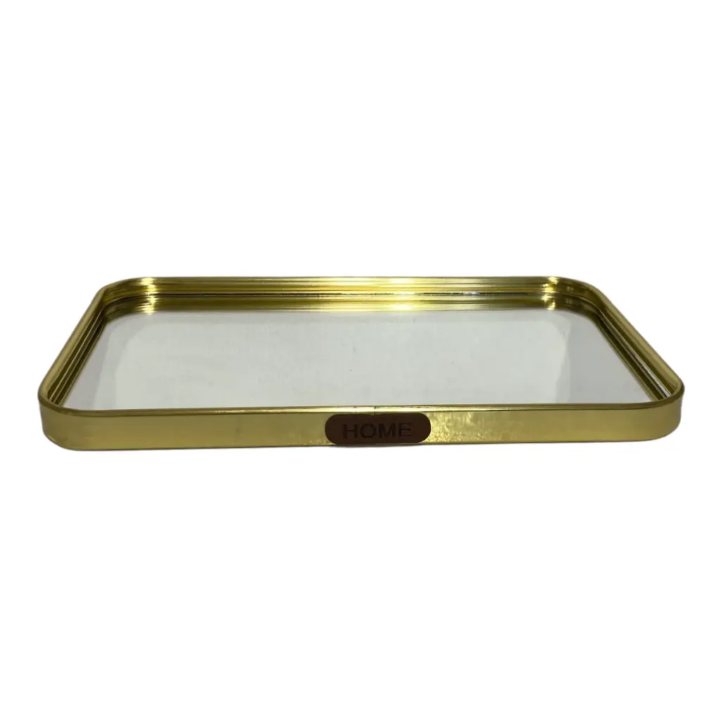 BANDEJA DE ALUMINIO DORADO CON ESPEJO 25.5X15.5CM 