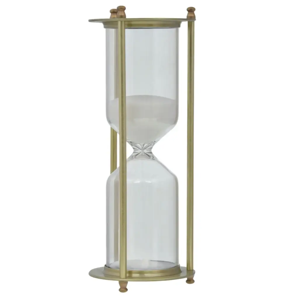 RELOJ DE ARENA BRONCE, METAL Y VIDRIO 8X21CM 30 MIN.