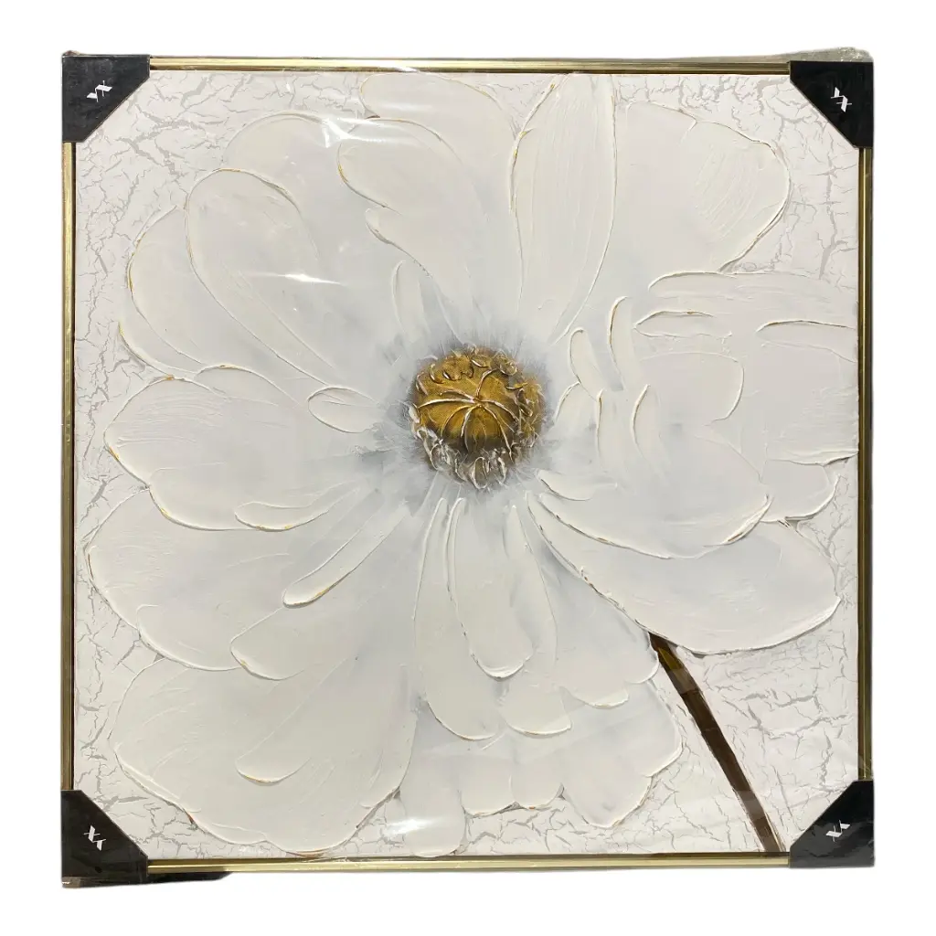 CUADRO LIENZO OLEO MARGARITA MARCO DORADO 80X80CM