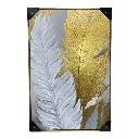 CUADRO AL OLEO  PLUMAS DORADO/BLANCO C/MARCO FILO DORADO 60X90CM 