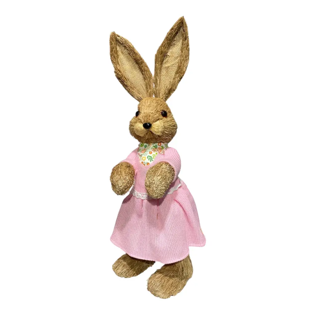 CONEJA PASCUA YUTE VESTIDO ROSA 25X27X60CM