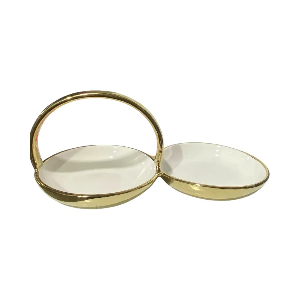 BANDEJA CENTRO MESA PORCELANA DORADA/BLANCO 31X15X12CM