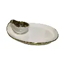 BANDEJA PORTA BOCADITOS BLANCA/DORADA 31X26X9CM