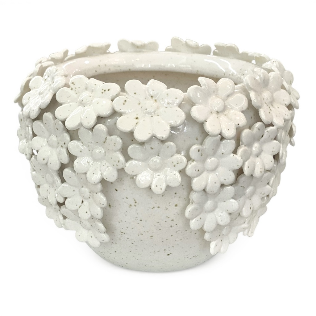 FLORERO DECORADO CON FLORES DE PORCELANA, Ø18X13CM