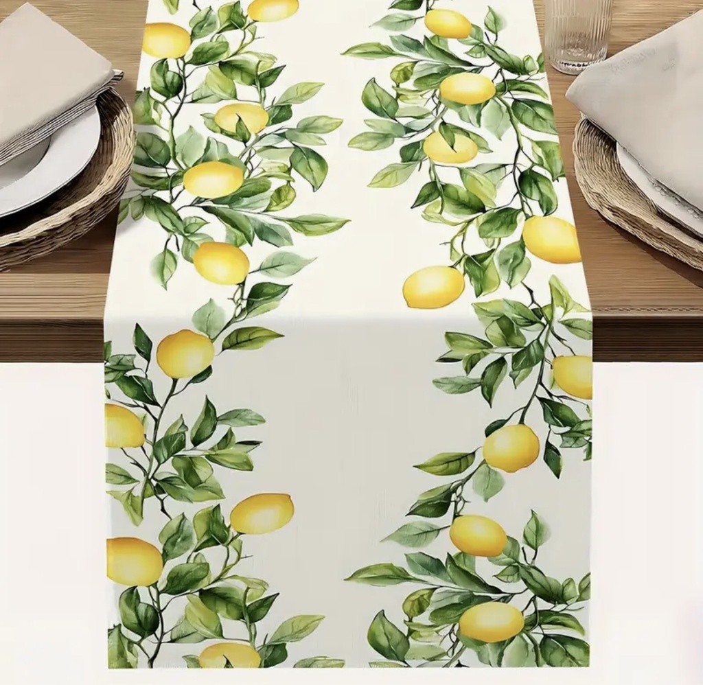CAMINO DE MESA DE TELA LIMONES 33X183CM