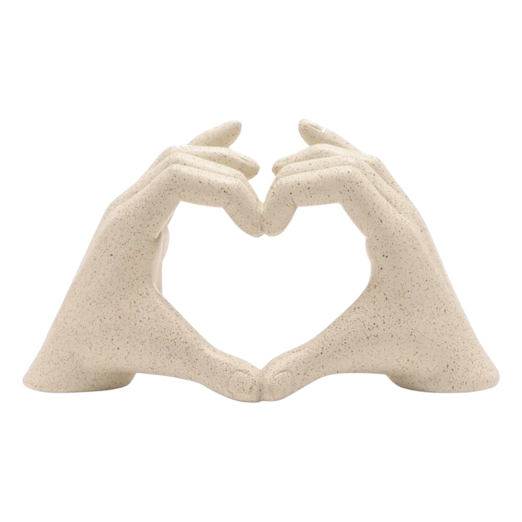 Adorno de manos formando un corazón, tono marfil, resina. 15x7x8.5cm, Ref:ES28730