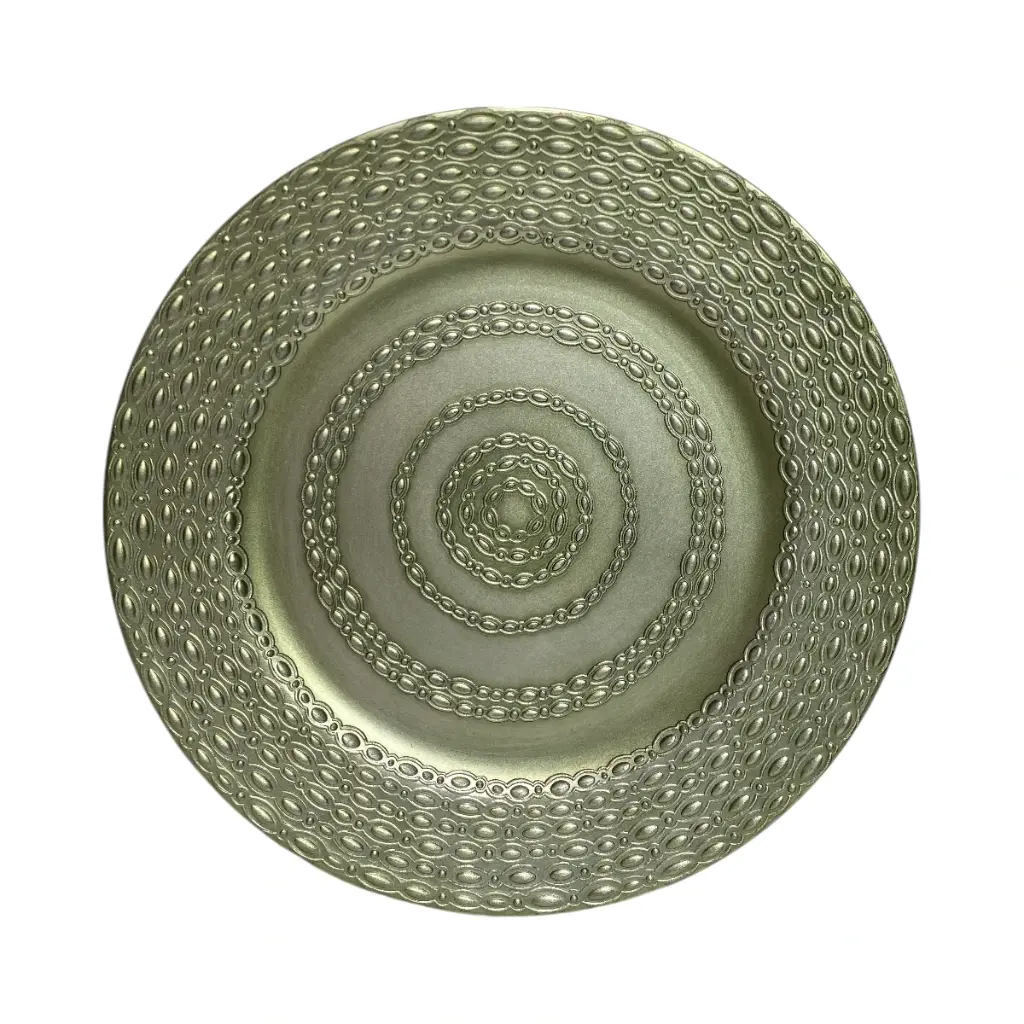 PLATO BASE PLAST. PELTRE COLOR VERDE REF:JQY19-2393 Ø33CM