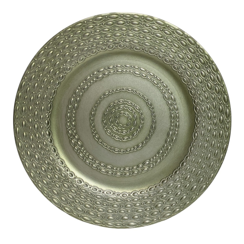 PLATO BASE PLAST. PELTRE COLOR VERDE REF:JQY19-2393 Ø33CM
