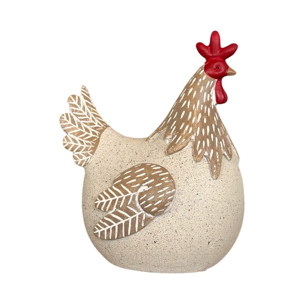 GALLINA POLIRESINA TONO ARENA - GOLD 12X9X16CM
