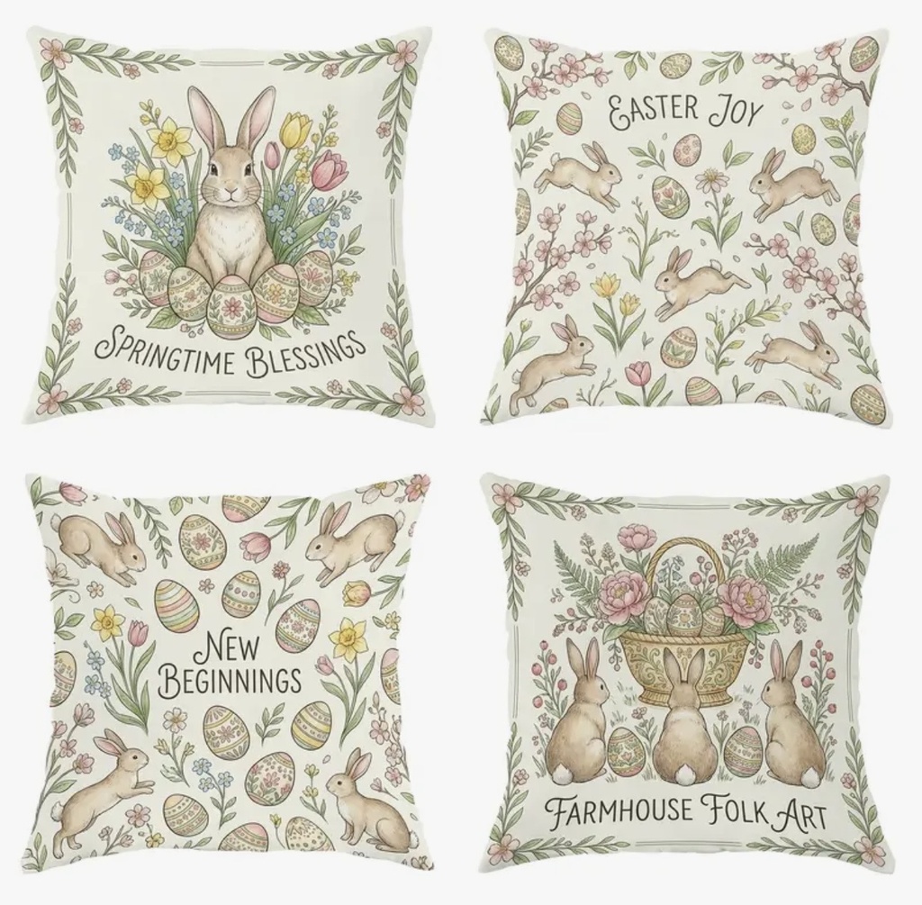 FORRO DE COJIN PASCUA CONEJO Y HUEVO