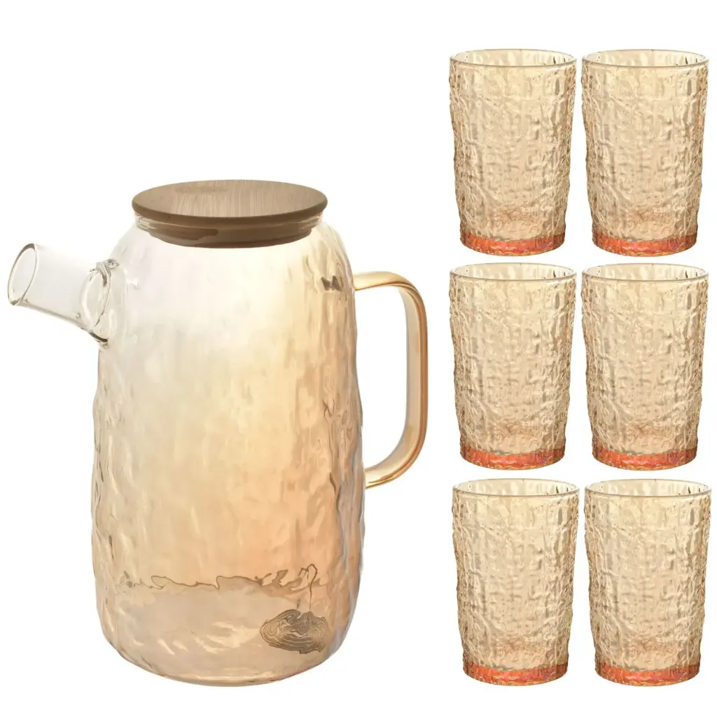 JARRA C/VASO VIDRIO SETX7PZ. REF:SAN5395/JYSJ-707 1.6LT Y 230ML