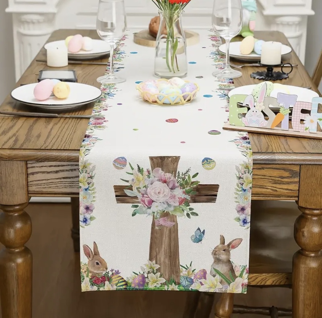 CAMINO DE MESA DE LINO CRUZ PRIMAVERA 33X275CM