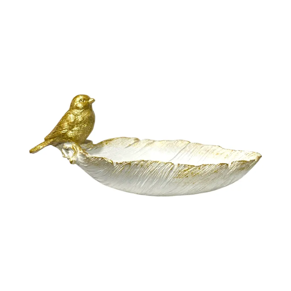 BANDEJA BLANCA/DORADO CON PAJARITO POLIRESINA 24X11X10CM