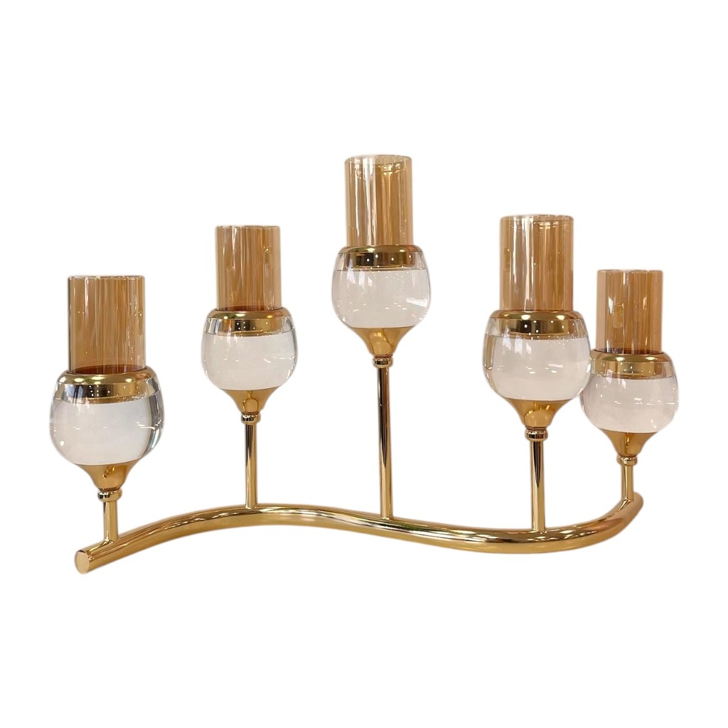 CANDELABRO METALICO/VIDRIO DORADO 46X19X30CM