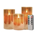 Set de 3 velas LED ámbar, con control remoto. 3AAA c/u. 10cm,13cm,15cm, Ø: 8cm c/u