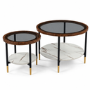 SET DE 2 MESAS DE CENTRO MADERA Y VIDRIO REF:HM1999/YM125 - G:70X70X54CM P:44X44X43CM