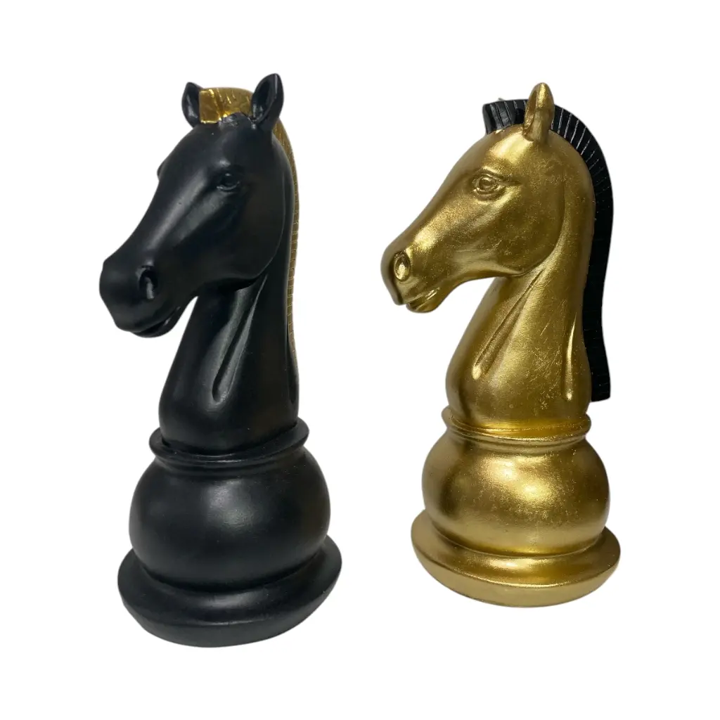 FIGURA DECOR CABALLO DORADA AJEDREZ REF:ES28747 10.5X8.5X19CM 