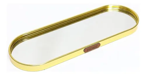 BANDEJA DE ALUMINIO DORADA CON BASE DE ESPEJO 22X9.5CM