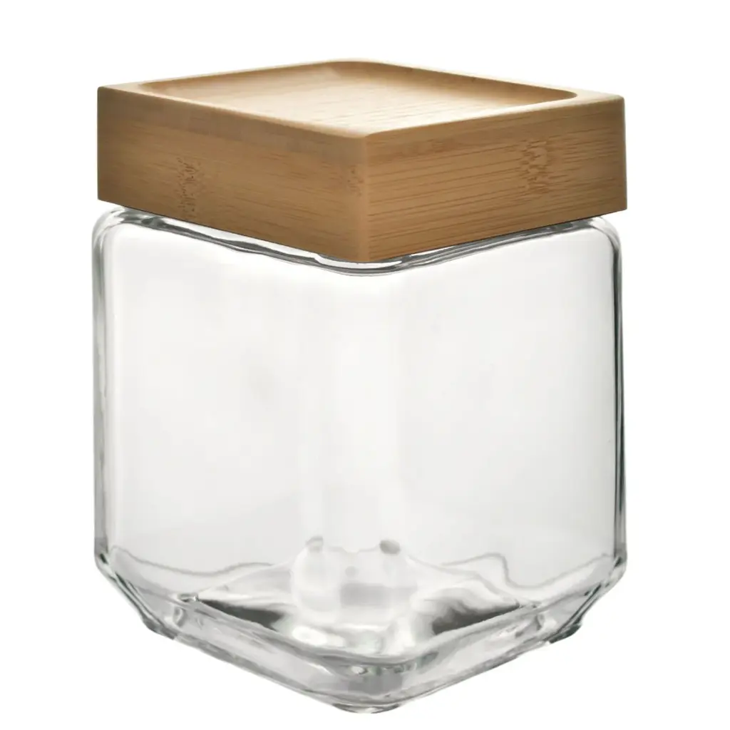 REPOSTERO VIDRIO C/TAPA DE BAMBOO REF:CW1172-3 1.2LT  11X11X16CM