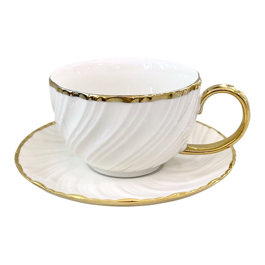 SET DE 6 TAZA/PLATO PORCELANA FILO DORADO, 12PCS. 250ML 