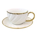 SET DE 6 TAZA/PLATO PORCELANA FILO DORADO, 12PCS. 250ML 
