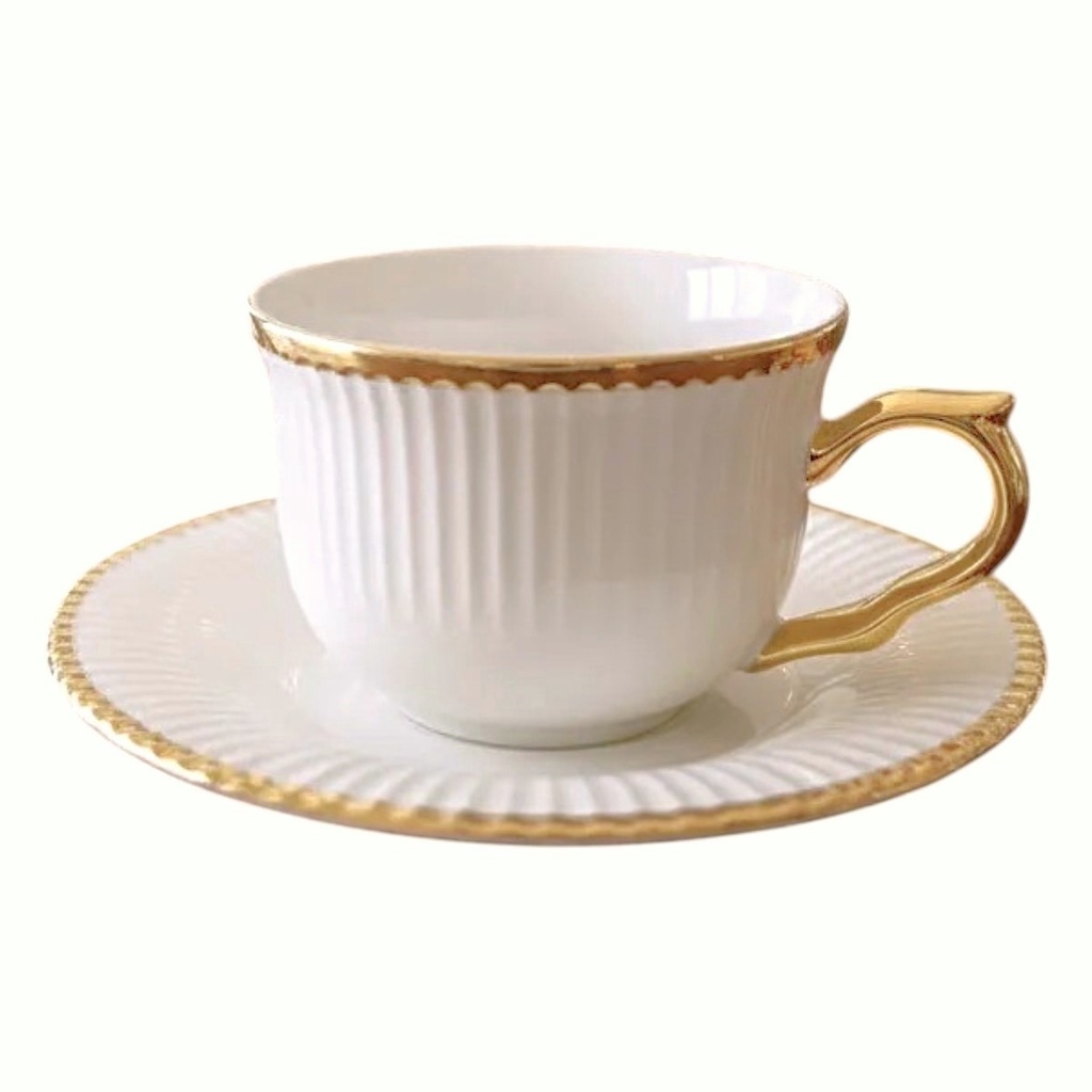 SET DE 6 TAZAS CON PLATO PORCELANA FILO DORADO, 12PCS. 250ML  